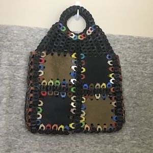 Vintage 1970’s large Leather Patchwork Carry All Tote Handbag Hippiecore Boho